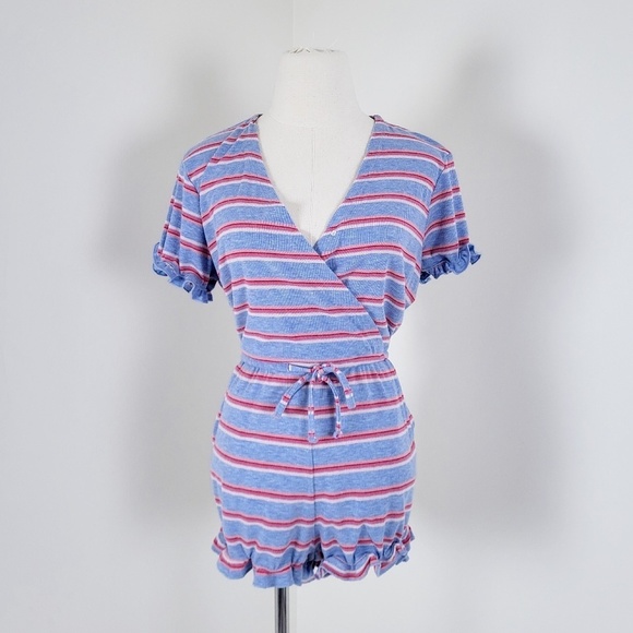 La Vie en Rose romper striped ruffles short rayon short sleeve summer spring - Picture 12 of 14